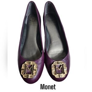 Monet Burgundy Purple Leather M Buckle Flats